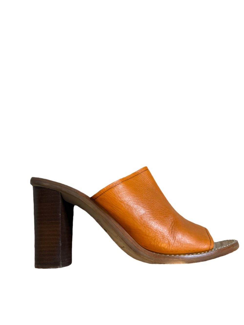 J Crew Leather Mule Heels Cognac Brown Block Heel Size 10 - Picture 6 of 12